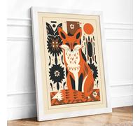 Folk Art Fox Scandinavian Framed Wall Art Print A4 White | Ready to Hang, Premium Gi Paper, Fade-Resistant Inks, Securely Packaged, UK Made