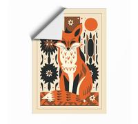 Folk Art Fox Scandinavian Unframed Wall Art Print A1 (84.1×59.4cm), Wall Decor for Living Room, Bedroom, Office & Home, Art Gift