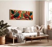 Folk Art Lovebirds Pictures - Mid-Century Birds Canvas Print Posters | Scandinavian Wall Art | Gallery Home Decor Painting 55x165cm framework