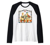 Folk Art Music Duck Couple Banjo and Fiddle Hearts Graphic Raglan Baseball Tee