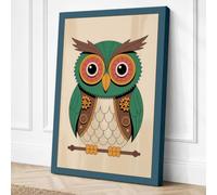 Folk Art Owl Retro Canvas Wall Art Print 24x16 Inch