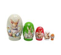 Folk Art Russian Nesting Dolls Wooden Figurine with Easter Rabbits Theme for Gifting Home Decors Doll Set Nesting Doll Set