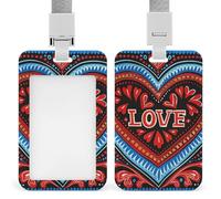 Folk Art Style Id Badge Holder with Lanyard, Clear Vertical Card Protector Waterproof, Breakaway Safety Neck Strap, Heavy Duty Name Tag Holder for Nurse Teacher Officer Staff Women Men