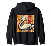 Folk Art Swan Abstract Bird Graphic Zip Hoodie