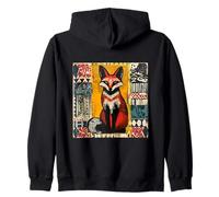 Folk Art Tribal Pattern Fox Zip Hoodie
