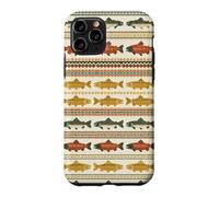 Folk Art Trout Fish Pattern Nordic Stripe Fishing Case for iPhone 11 Pro