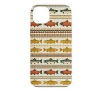 Folk Art Trout Fish Pattern Nordic Stripe Fishing Case for iPhone 14 Plus
