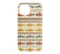 Folk Art Trout Fish Pattern Nordic Stripe Fishing Case for iPhone 15