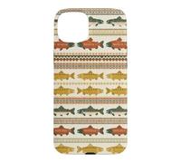 Folk Art Trout Fish Pattern Nordic Stripe Fishing Case for iPhone 15 Plus