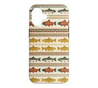 Folk Art Trout Fish Pattern Nordic Stripe Fishing Case for iPhone 16