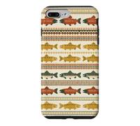 Folk Art Trout Fish Pattern Nordic Stripe Fishing Case for iPhone 7 Plus/8 Plus