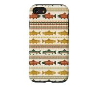 Folk Art Trout Fish Pattern Nordic Stripe Fishing Case for iPhone SE (2020) / 7/8