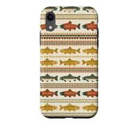 Folk Art Trout Fish Pattern Nordic Stripe Fishing Case for iPhone XR