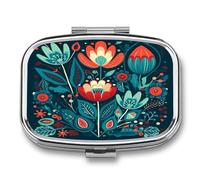 Folk Blue Flowers Pill Box Medicine Pill Organizer Small Pill Case Travel Pill Container Portable Pill Case for Pocket 2 Compartment Pill Holder Pill Boxes for Travel