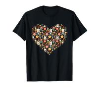 Folk Cat Art Floral Midnight Boho Black Pattern T-Shirt