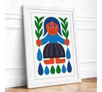 Folk Figure with Branches Mid-Century Framed Wall Art Print A1 (84.1×59.4cm) White, Wall Decor for Living Room, Bedroom, Office & Home, Ready to Hang, Art Gift