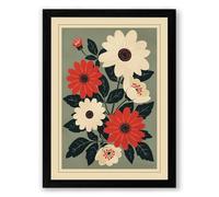 Folk Flower Study Botanical Framed Wall Art Print A1 (84.1×59.4cm) Black, Wall Decor for Living Room, Bedroom, Office & Home, Ready to Hang, Art Gift