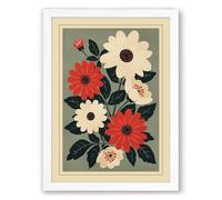 Folk Flower Study Botanical Framed Wall Art Print A1 (84.1×59.4cm) White, Wall Decor for Living Room, Bedroom, Office & Home, Ready to Hang, Art Gift