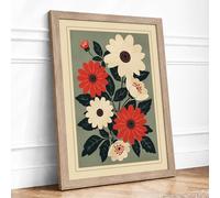 Folk Flower Study Botanical Framed Wall Art Print A3 (42×29.7cm) Oak, Wall Decor for Living Room, Bedroom, Office & Home, Ready to Hang, Art Gift