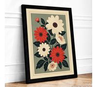 Folk Flower Study Botanical Framed Wall Art Print A4 (29.7×21cm) Black, Wall Decor for Living Room, Bedroom, Office & Home, Ready to Hang, Art Gift
