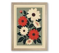 Folk Flower Study Botanical Framed Wall Art Print A4 (29.7×21cm) Oak, Wall Decor for Living Room, Bedroom, Office & Home, Ready to Hang, Art Gift