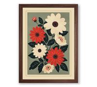 Folk Flower Study Botanical Framed Wall Art Print A4 (29.7×21cm) Walnut, Wall Decor for Living Room, Bedroom, Office & Home, Ready to Hang, Art Gift