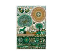 Folk Forest Colorful Nature Scandinavian Illustr 2 Canvas Poster Wall Art Decor Print Picture Paintings for Living Room Bedroom Decoration 12x18inch(30x45cm)