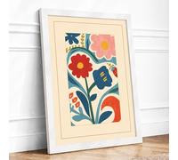 Folk Garden Botanical Framed Wall Art Print A1 (84.1×59.4cm) White, Wall Decor for Living Room, Bedroom, Office & Home, Ready to Hang, Art Gift