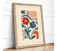 Folk Garden Botanical Framed Wall Art Print A2 (59.4×42cm) Oak, Wall Decor for Living Room, Bedroom, Office & Home, Ready to Hang, Art Gift