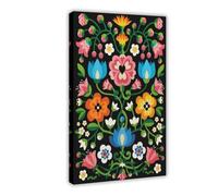 Folk Mountain Flower Floral Art Poster Canvas Poster Wall Art Decor Print Picture Paintings for Living Room Bedroom Decoration 16x24inch(40x60cm)