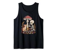 Folk Skeleton and Tabby cat Sharing Tea Under Wild Mushrooms Tank Top