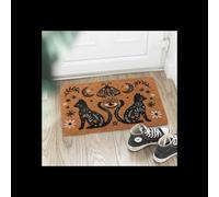 Folk Spooky Two Cat Doormat With All Seeing Eye And Moons