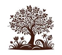 Folk Style Art Tree Design Tree Silhouette Mural and Wall Vinyl Decal 67.2x68.2cm Window Decals Coffee