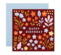 Folk Style Birthday Card - Florals - Colourful Gift for Mum, Friend, Sister, Step Daughter, Niece, Girlfriend, Aunt, Nana, Girls, Her - Comes with Cute Stickers
