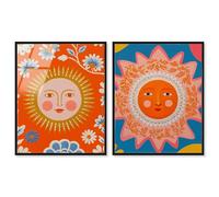 Folk Sun Duo Framed Acrylic Print Modern Wall Decor Set by Art Remedy, Black Frame, 20 x 24