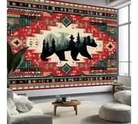 Folk Theme Geometric Brown Bear Print Photo Wallpaper 300 x 210 cm Non-Woven Premium Fleece Wall Mural, Colorful Bedroom Dining Room Kitchen Living Room Decoration Poster