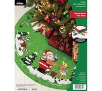 FolkArt, North Pole This Way, Bucilla Felt Applique 43" Tree Skirt Kit, Perfect for DIY Arts and Crafts, 89744E