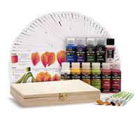 FolkArt One Stroke A to Z of Floral Painting Kit, Including 10 Multi-Surface Paints, 5 Brushes, 50 Full-Color Teaching Guides, Floating Medium, and 1 Wood Storage Box