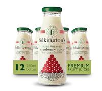 Folkington's Fruit Juice, Cranberry Juice, 12 Glass Bottles, Pure Fruit Juice, Multipack 12 x 250 ml