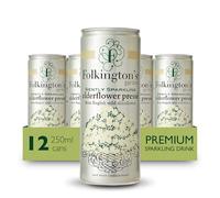 Folkington's Elderflower Soft Drink Pressé, 12 Cans, Gently Sparkling, Great Cocktail and Gin Mixer, 250 ml - Pack of 12