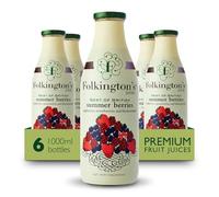 Folkington's Fruit Juice, Summer Berries, 6 Glass Bottles, Raspberries Strawberries Blackcurrants, Bulk Pack 1 Litre - Pack of 6