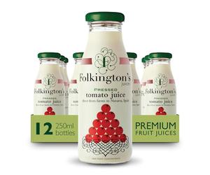 Folkington's Tomato Juice, 12 Glass Bottles, Pure Juice, Multipack 12 x 250 ml