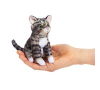 Folkmanis Mini Tabby Cat Finger Puppet, Gray; Black; White