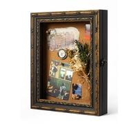 FOLKOR 11x14 Shadow Box Frame Display Case for Vintage Collectibles, Antique Picture Frame Display Case Box for Memorabilia, Pet Items, Travel Souvenirs, Wedding Memories, Cork, Tickets (Black Gold)