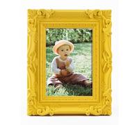 FOLKOR 4x6 Yellow Picture Frame with Stand for Tabletop Wall Display, Modern Ornate Frame for Art Prints Family Portrait Landscape Paintings Posters, Cute Room Decor for Living Room Bedroom (Yellow)