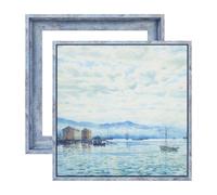 FOLKOR 8x8 Frame for Canvas Painting, 2 Pack Complete Canvas Floater Frame with 0.9” Deep for Coastal Beach Wall Art Prints, Floating Frame for Beachy Ocean House Wall Decor (Distressed Blue)