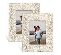 FOLKOR Boho Picture Frames 4x6, 2 Pack Engraved Farmhouse Wedding Picture Frame, Bohemia Decorative Photo Frame with Stand for Tabletop Shelf Decor, Unique Gift for Family Friends Mother's Day