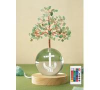 FOLKOR LIFE Chakra Tree of Life Gift, Green Aventurine LED Light Glass Globe with Cross & Hands Design, Spiritual Healing Lamp,Christian Gift, Father's Day Gift Religious Gifts for Women Men