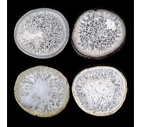 FOLKOR LIFE Natural Agate Coaster Set of 4, 3.5-4" Crystalline Geode Stone Coasters for Drinks Coffee Table Decor Agate Slices Glass Cups Holder for Home Guest Room Housewarming Birthday Gift