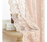 FOLKSIDE Blush Pink Lace Curtains 84 Inches Long 2 Panels Vintage French Floral Sheer Curtains for Living Room Bedroom Victorian Paisley Drapes Rod Pocket Light Filtering Crochet Window Decor, 52x84
